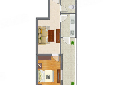 1室1厅 50.08平米户型图