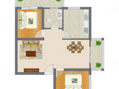 2室2厅 95.49平米户型图