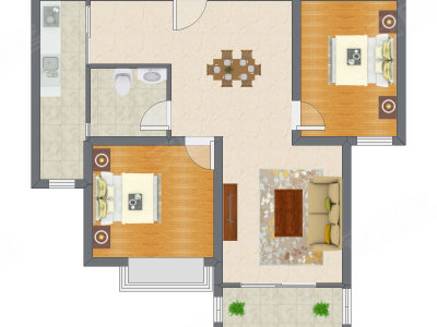 2室2厅 90.33平米户型图