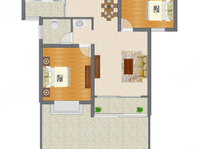2室2厅 86.82平米户型图