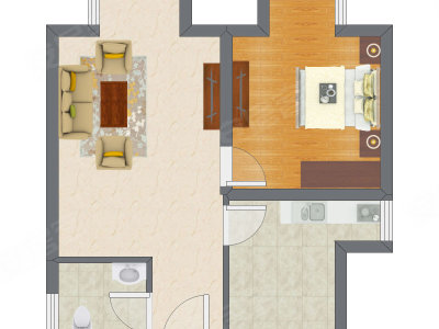 1室1厅 37.47平米户型图