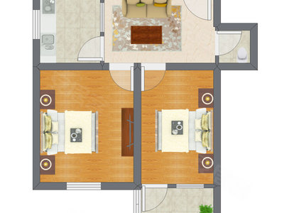 2室1厅 49.92平米户型图