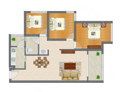 3室2厅 87.92平米户型图
