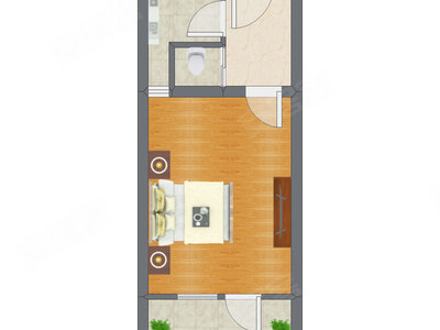 1室1厅 31.76平米户型图