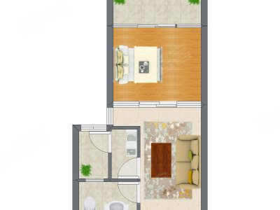 1室1厅 41.25平米户型图