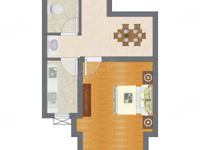1室1厅 39.29平米户型图