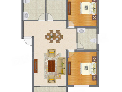 2室2厅 116.63平米户型图