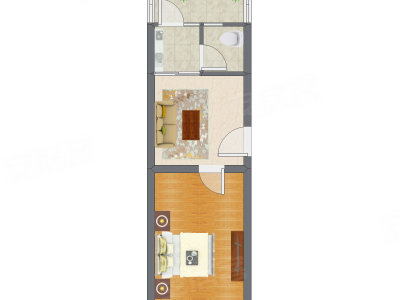 1室1厅 42.24平米户型图