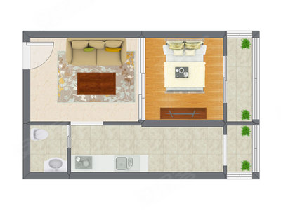 1室1厅 48.78平米户型图