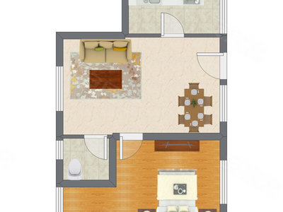 1室2厅 64.13平米户型图