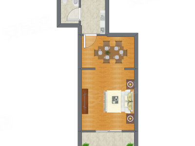 1室1厅 35.73平米户型图