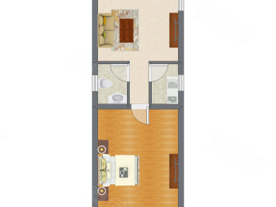 1室1厅 34.44平米户型图