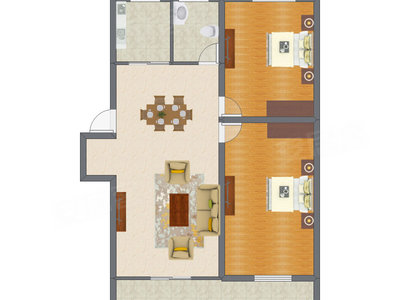 2室2厅 86.57平米户型图