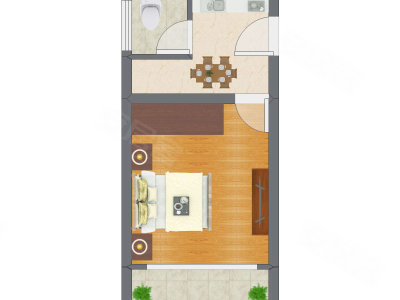 1室1厅 33.37平米户型图