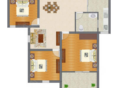 3室1厅 76.87平米