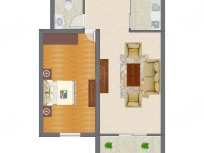 1室1厅 53.25平米户型图