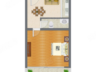 1室2厅 36.82平米户型图