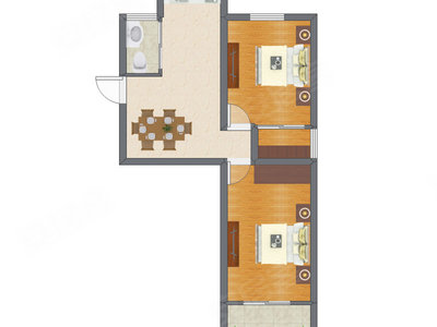2室1厅 47.45平米户型图