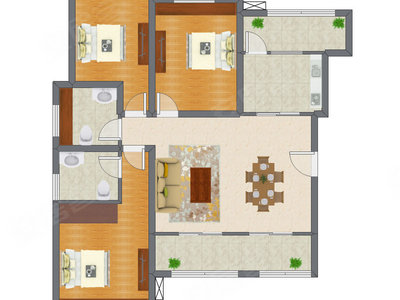 3室2厅 90.62平米户型图