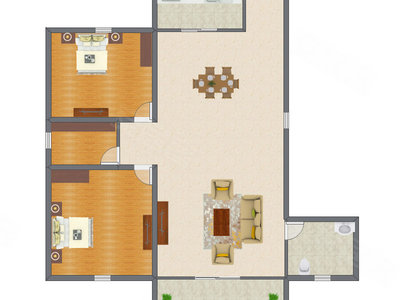 2室2厅 87.90平米户型图