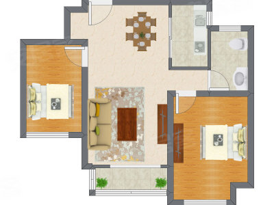 2室2厅 80.26平米户型图