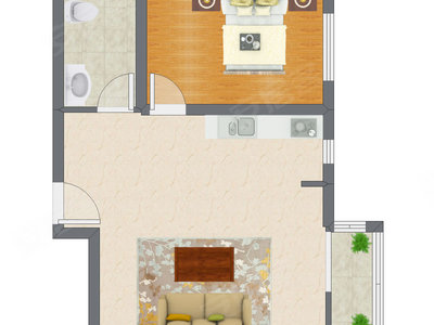1室1厅 70.17平米户型图