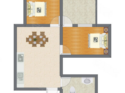 2室1厅 43.11平米