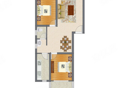 2室2厅 92.55平米户型图