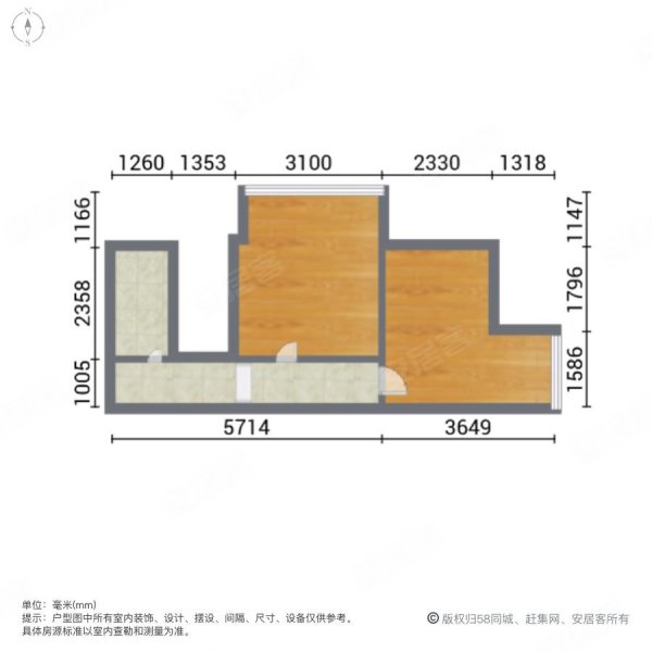 三迪曼哈顿2室1厅2卫53㎡南106万