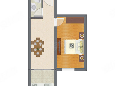 1室1厅 45.22平米户型图