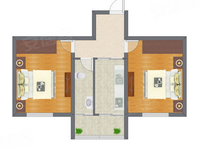 2室1厅 53.83平米