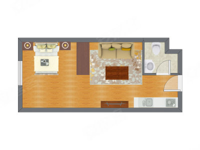 1室1厅 32.54平米户型图
