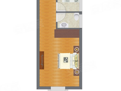 1室1厅 26.28平米户型图