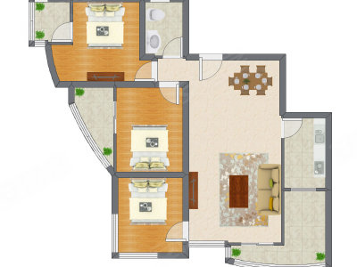 3室2厅 105.46平米户型图