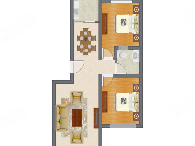 2室2厅 70.42平米户型图