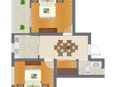 2室1厅 40.04平米户型图