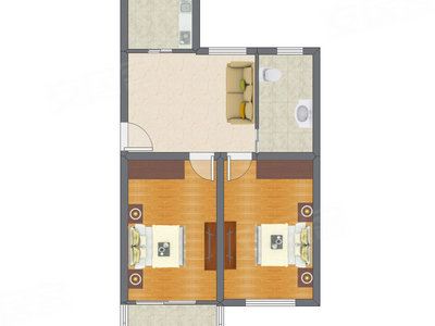 2室1厅 73.76平米户型图