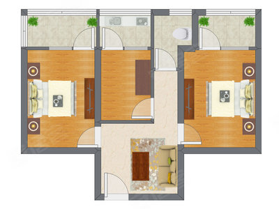 2室1厅 54.60平米户型图