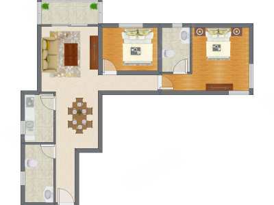 2室2厅 103.21平米户型图