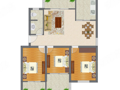 3室2厅 130.65平米户型图