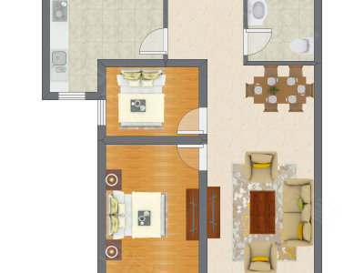 2室2厅 77.22平米户型图