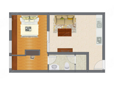 1室1厅 69.11平米户型图