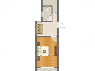 1室1厅 44.53平米户型图