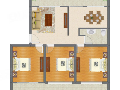 3室2厅 90.00平米户型图