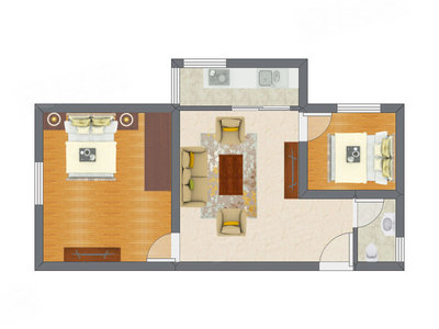 2室1厅 42.17平米户型图