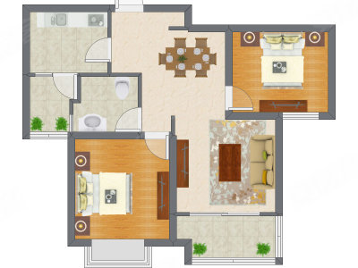 2室2厅 81.99平米户型图