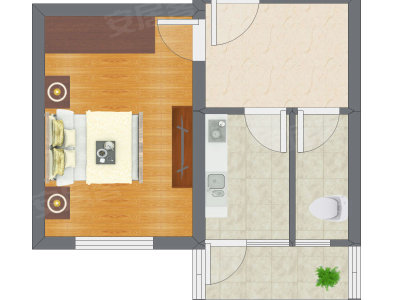 1室1厅 37.88平米户型图
