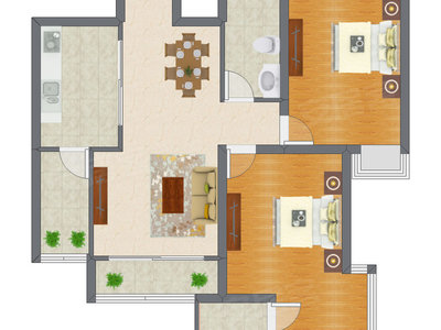 2室2厅 98.39平米户型图