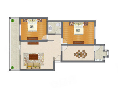 2室2厅 105.72平米户型图