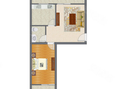 1室1厅 65.69平米户型图